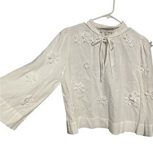 LOFT Ivory Floral Embroidered Blouse